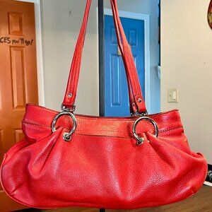 NEW Maxx New York Cherry Red Pebbled Leather Shoulder Purse Bag Retails $215